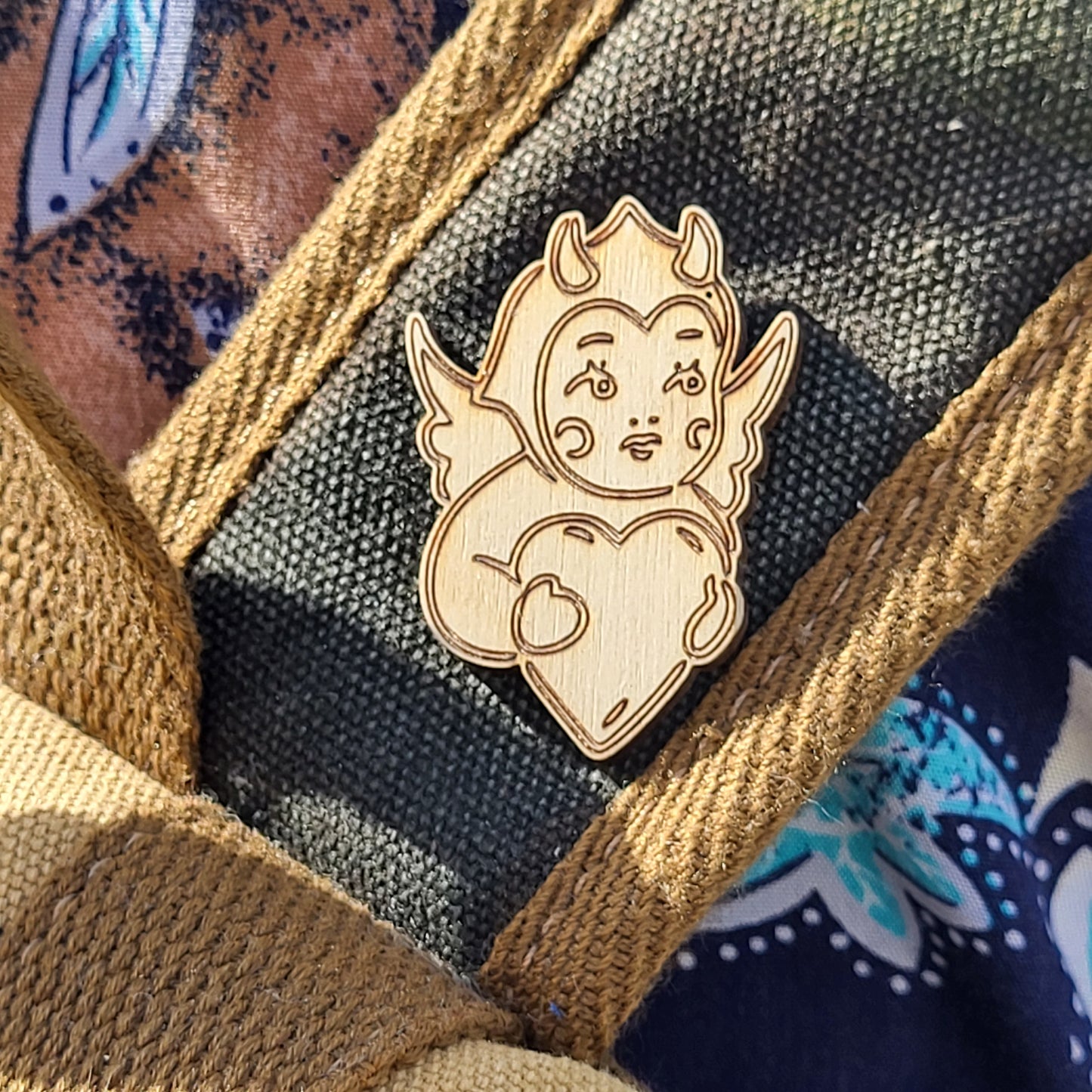 Tattoo Style Devil Holding Heart Pin