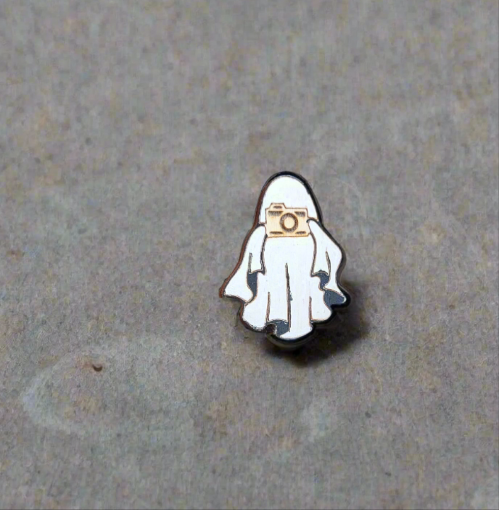 Camera Ghost Hand Painted Pin