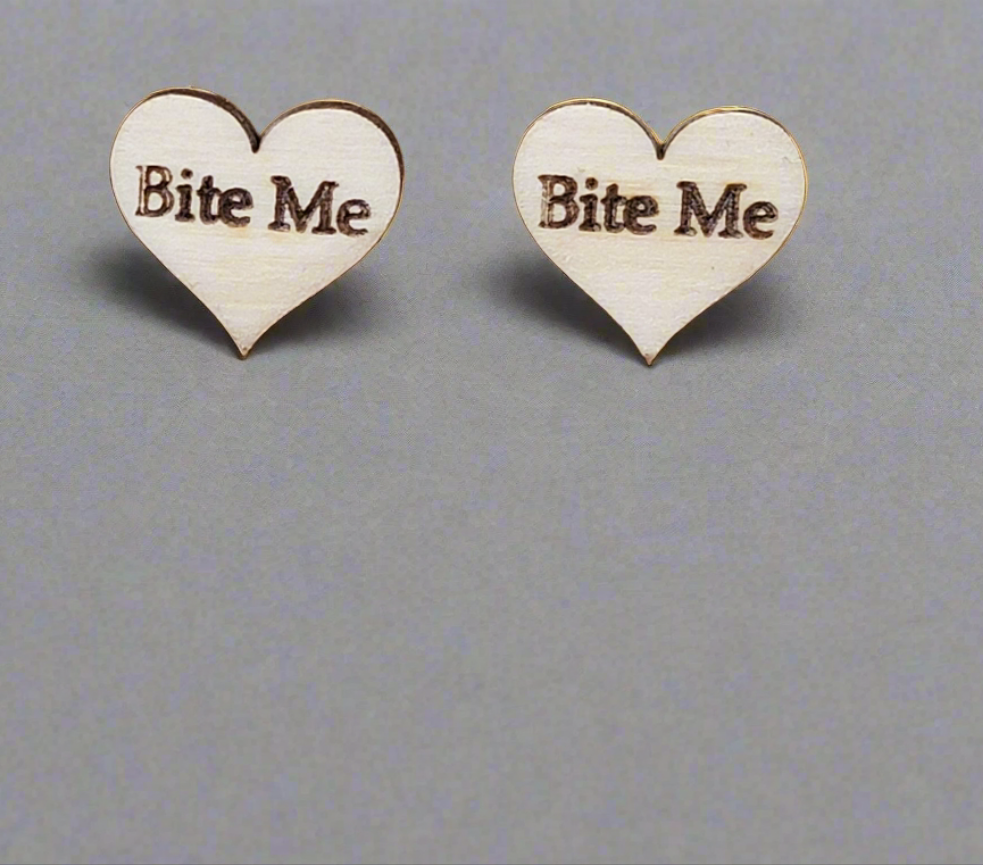 Bite Me Message Heart Studs