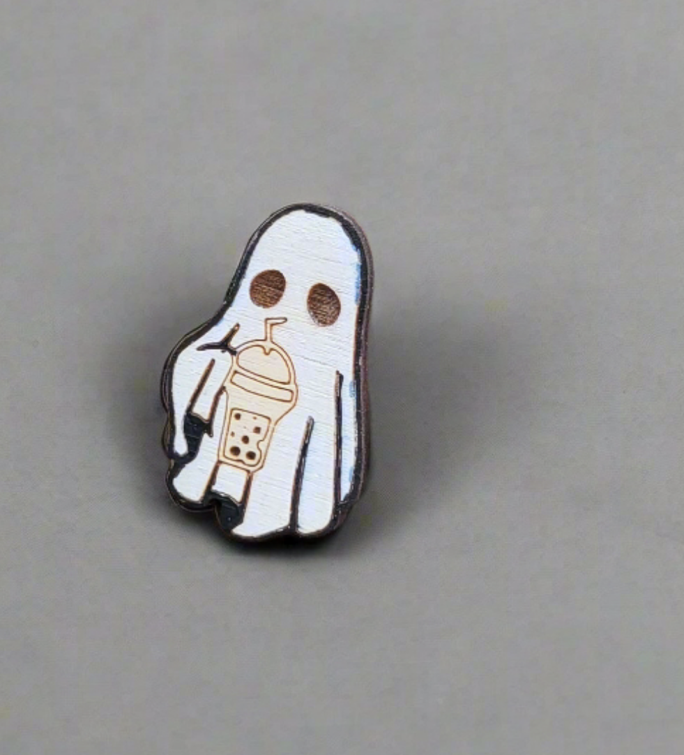 Boba Ghost Hand Painted Pin
