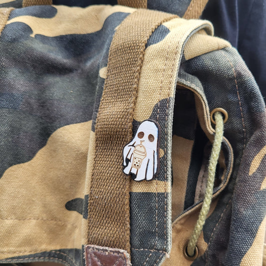 Boba Ghost Hand Painted Pin