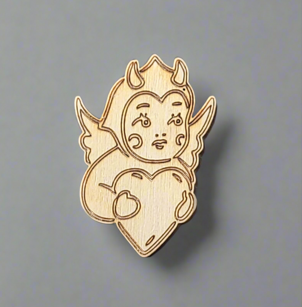 Tattoo Style Devil Holding Heart Pin