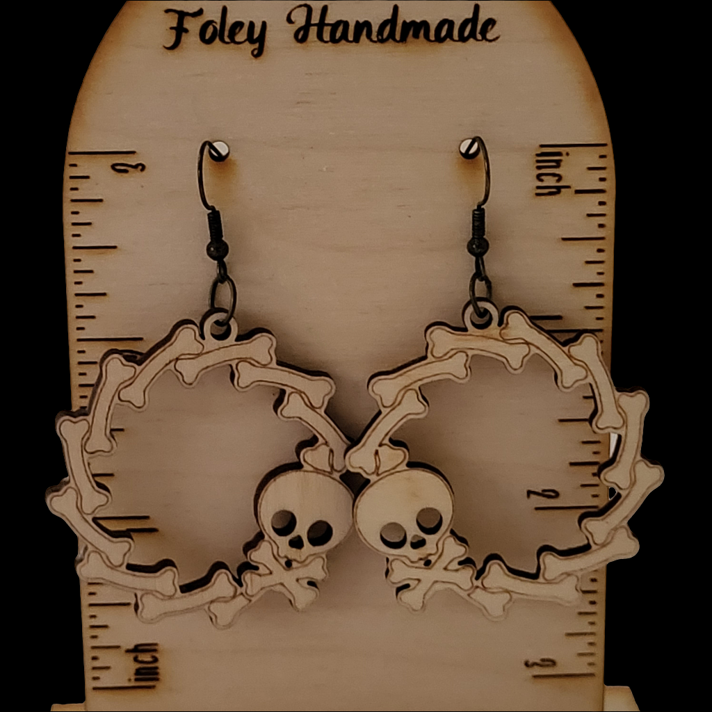 Wooden Skull & Bones Earrings