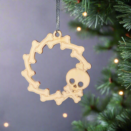 Skull & Bones Wooden Wreath Ornament